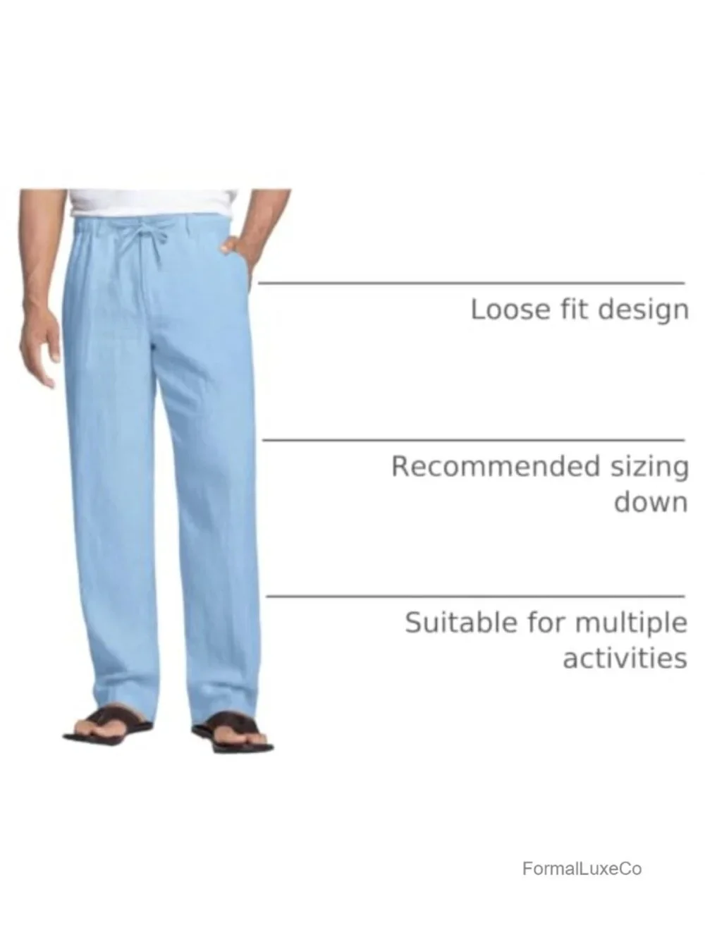 Men's Linen Blend Drawstring Casual Pants Lightweight Straight Leg Summer Beach